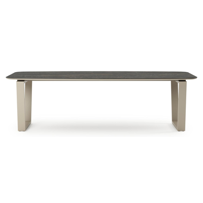 Pagino tuintafel bootvorm in beige aluminium en volkeramiek Black Obsession - L 255 x B 115 x H 73 cm