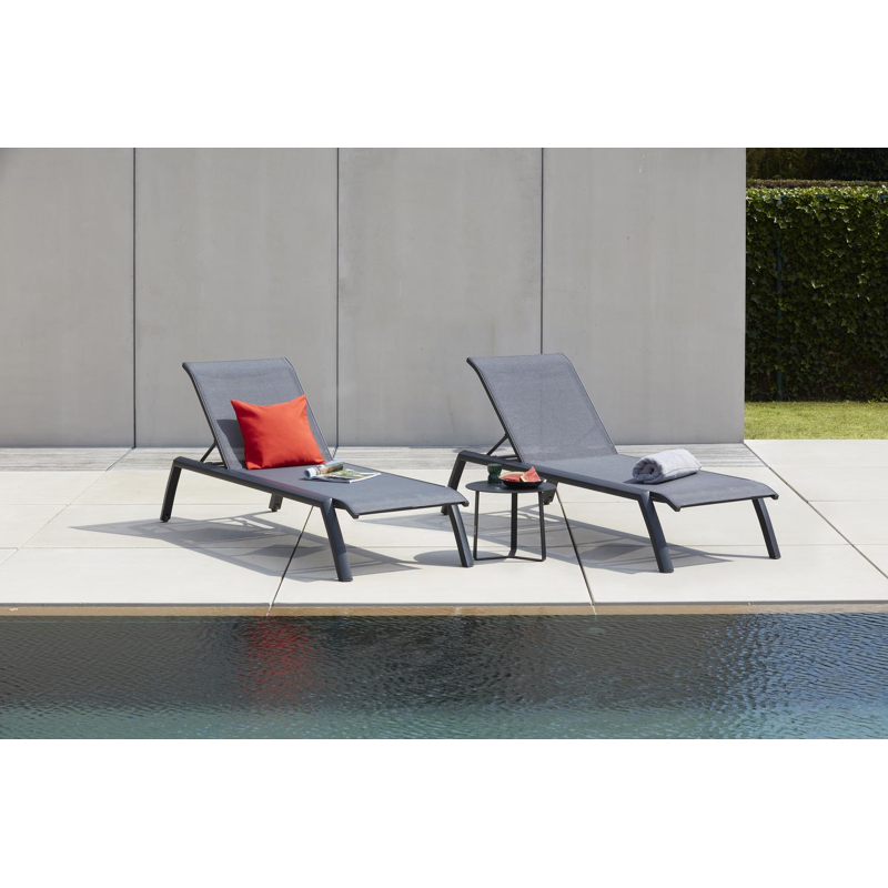Bari verstelbaar ligbed in zwart aluminium met grijs textileen
