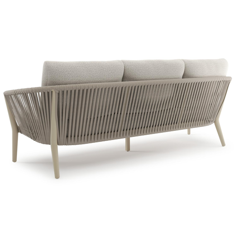 Orso loungebank in beige aluminium en beige verticaal geweven luxe vlakke rope met Firenze Natural all weather solica kussen