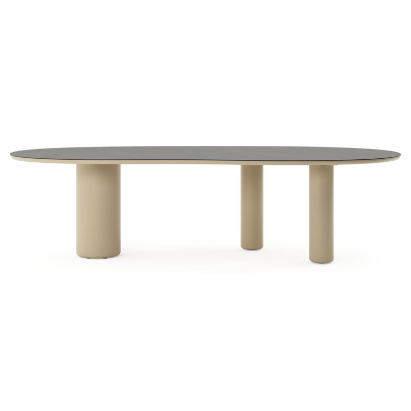 Table de jardin Amico organique en aluminium beige et céramique pleine Calatorao - Lg. 280 x Lrg. 120 x Haut. 73.5 cm
