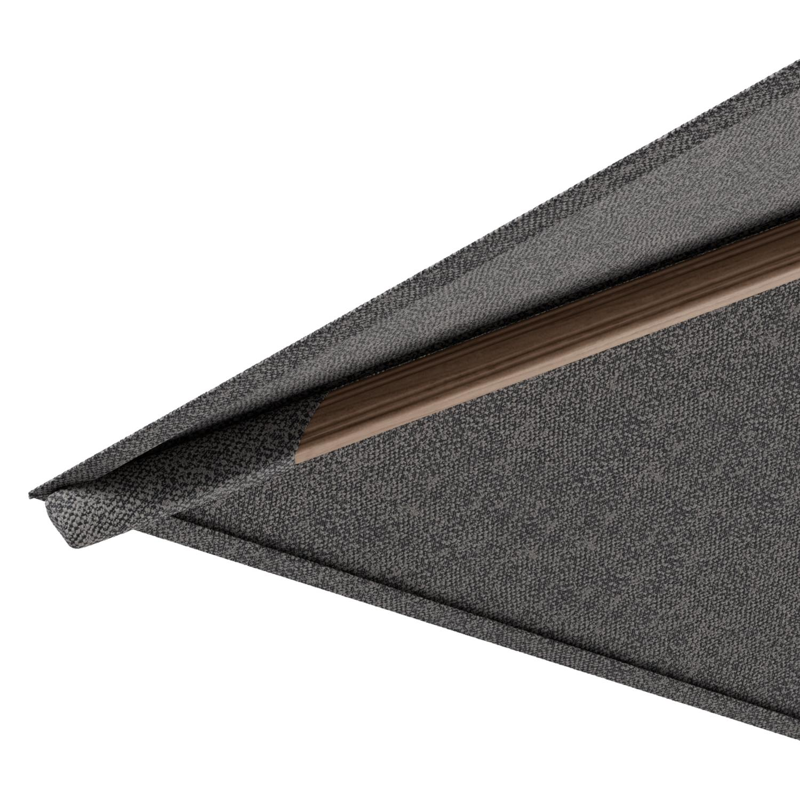 Rufina zweefparasol met tiltfunctie in houtlook aluminium en Chartres Drizzle All Weather Sunbrella® Luxe parasoldoek - L1 300 x L2 300 cm met parasolvoet Minore 150 kg met wielen