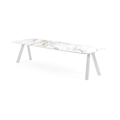 Cesano tuintafel in wit aluminium en volkeramiek calacatta luxe - L 315 x B 115 x H 74 cm