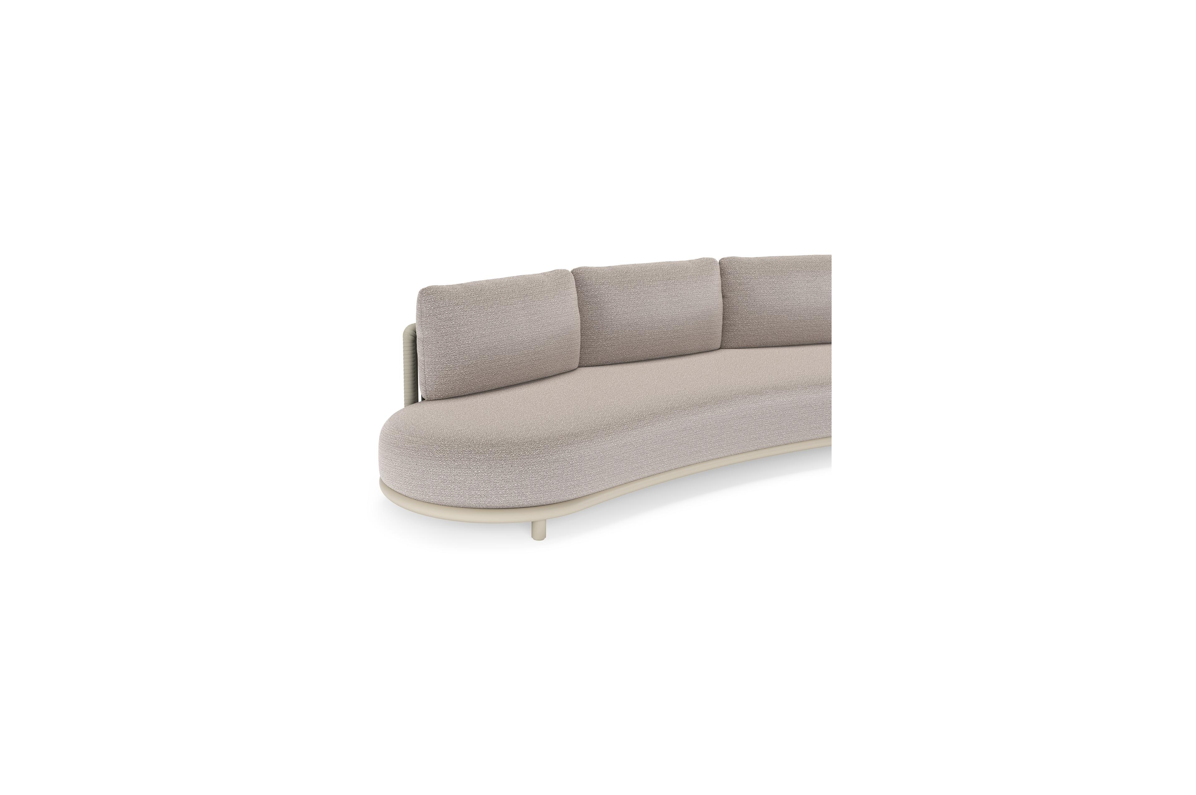 CanapÃ© de jardin Lomano en aluminium beige et corde luxe plate tissÃ©e verticalement beige et coussins en all weather sunbrellaÂ® luxe Wander Granite