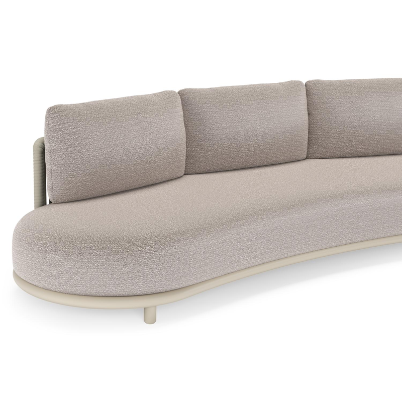 Lomano loungebank in beige aluminium en beige verticaal geweven luxe vlakke rope met Wander Granite all weather sunbrellaÂ® luxe