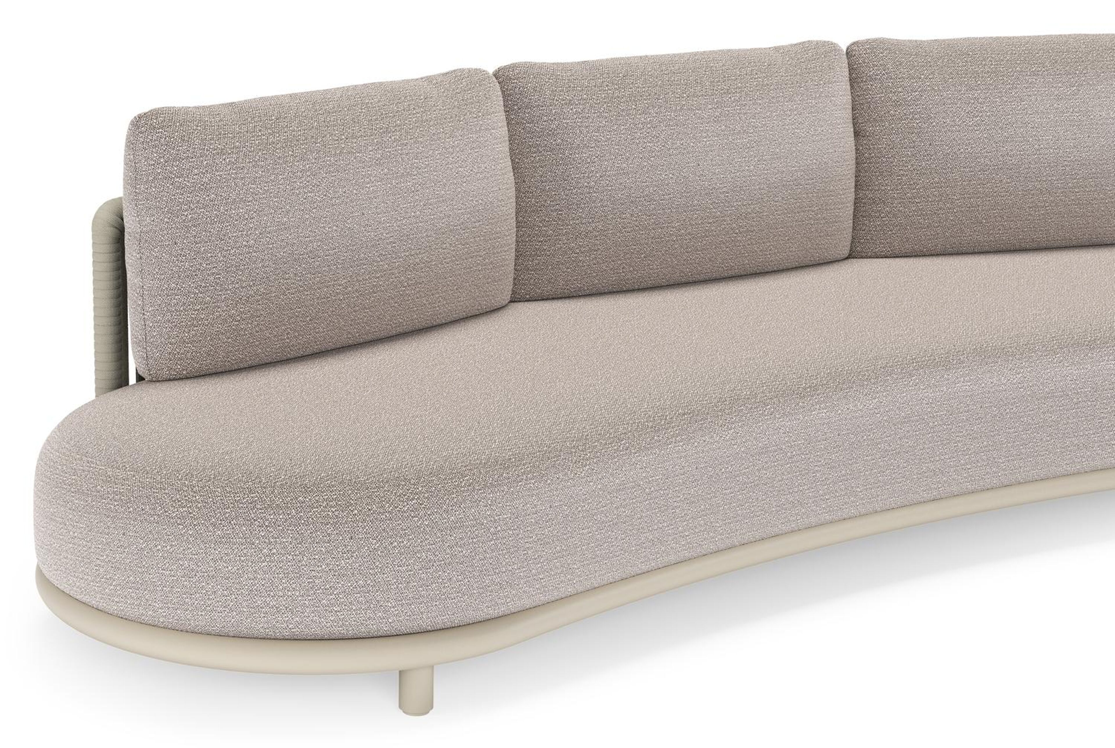 Lomano loungebank in beige aluminium en beige verticaal geweven luxe vlakke rope met Wander Granite all weather sunbrellaÂ® luxe