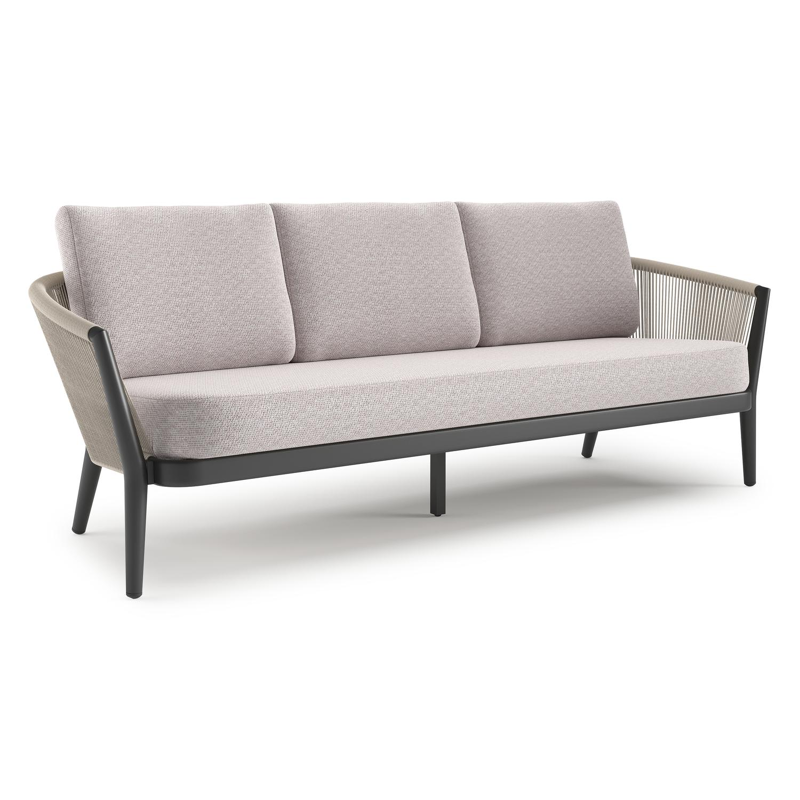 Orso loungebank in zwart aluminium en beige verticaal geweven ronde rope met Wander Gobi all weather sunbrella® luxe kussen