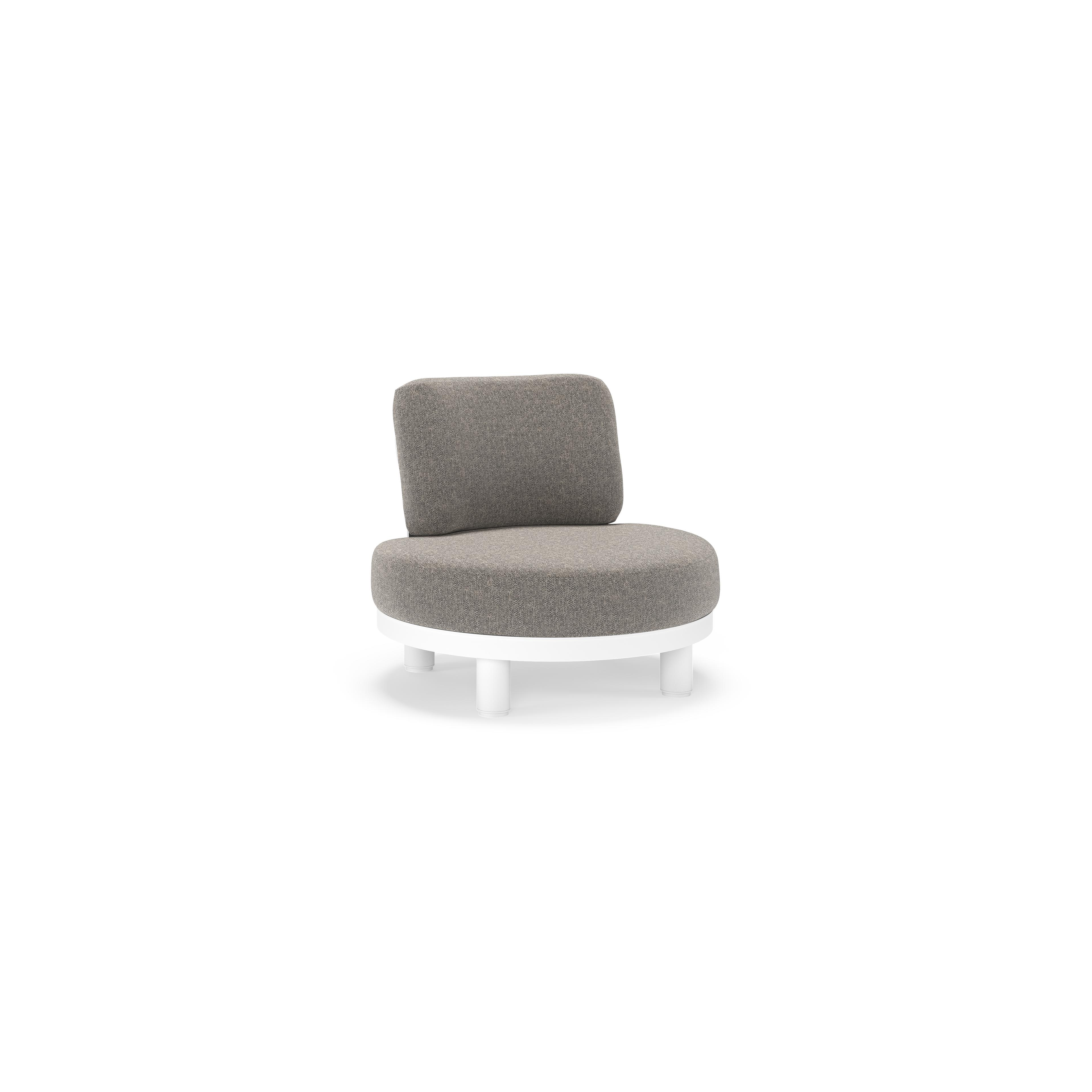 Fauteuil de jardin Donato en aluminium blanc et coussins en all weather sunbrella® luxe Chartres Drizzle