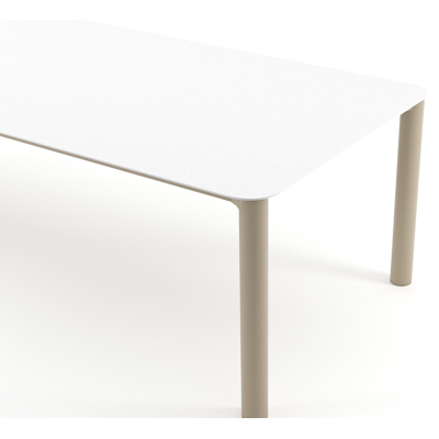 Orso tuintafel rechthoekig afgerond in beige aluminium en volkeramiek Arctic White - L 290 x B 110 x H 74.5 cm