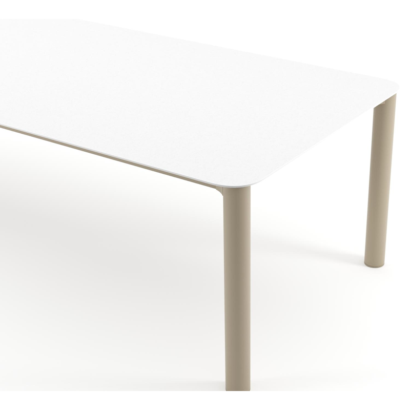 Orso tuintafel rechthoekig afgerond in beige aluminium en volkeramiek Arctic White - L 290 x B 110 x H 74.5 cm