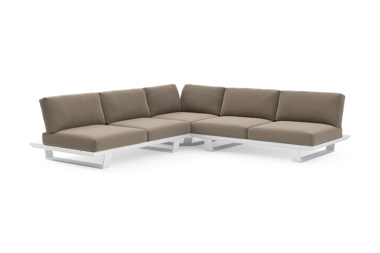 Pagino loungehoek in wit aluminium met natte heather grey all weather sunbrella® luxe kussen