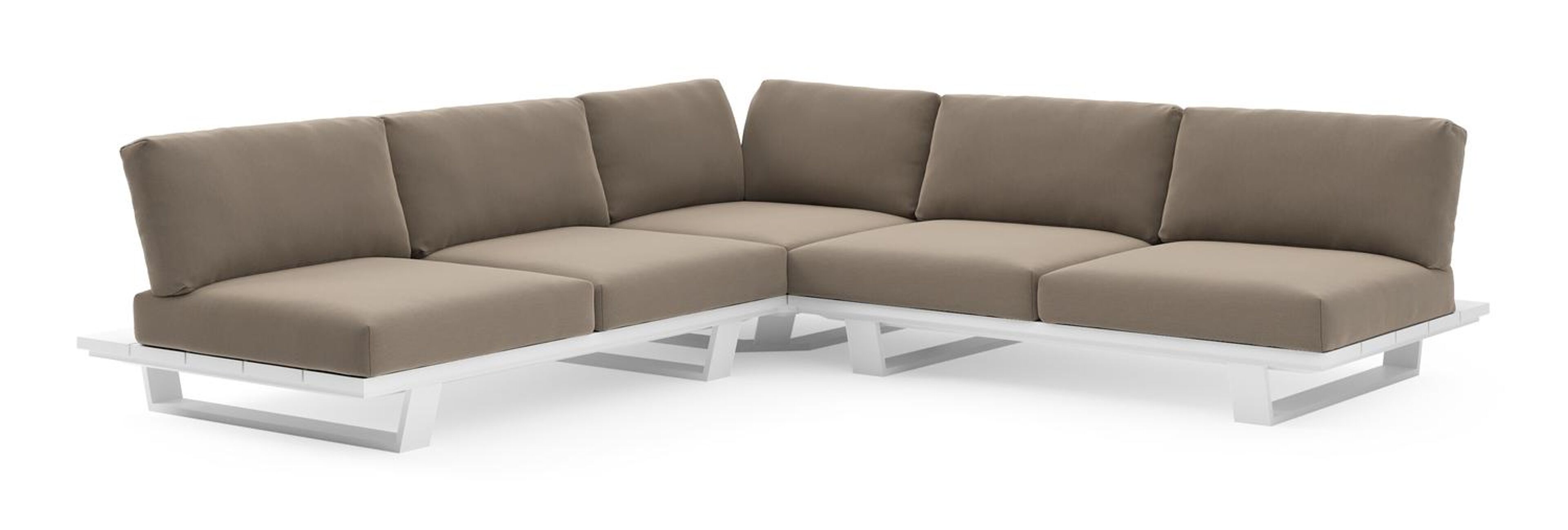 Pagino loungehoek in wit aluminium met natte heather grey all weather sunbrella® luxe kussen