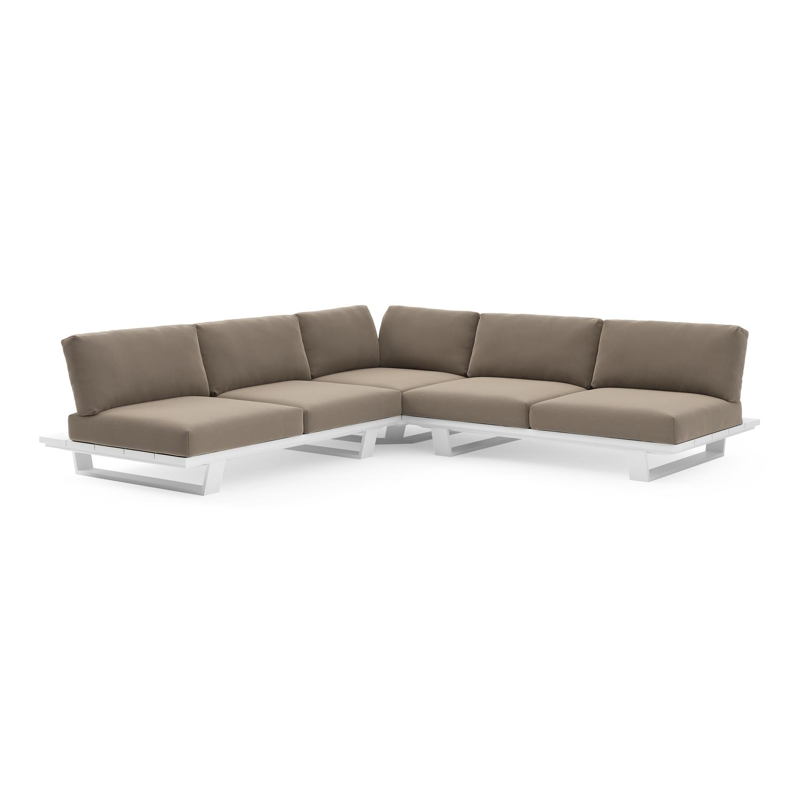 Pagino loungehoek in wit aluminium met natte heather grey all weather sunbrella® luxe kussen