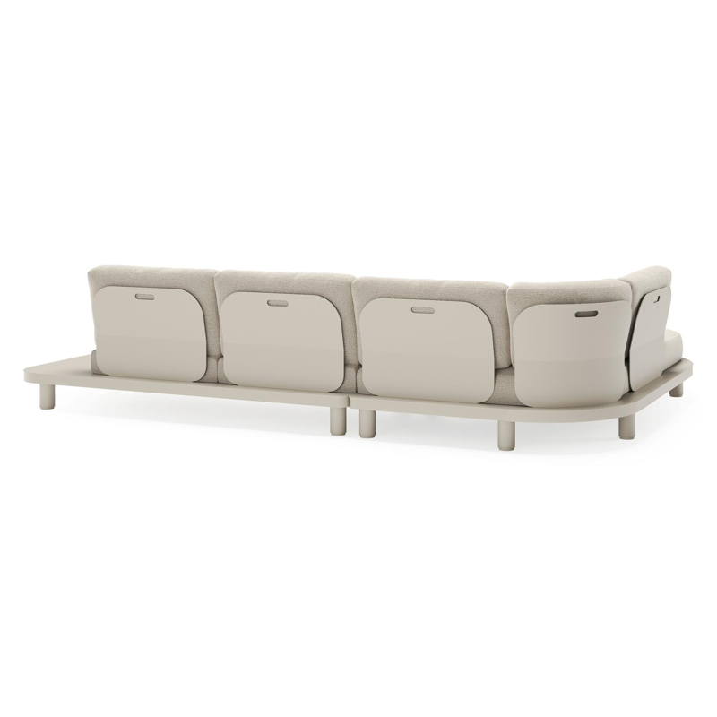 Salon de jardin d'angle Donato en aluminium beige et coussins en All Weather Cosytica catania sand