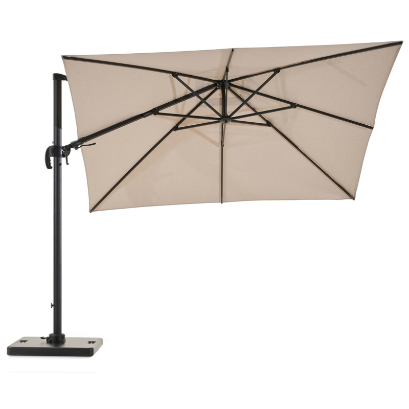 Avola zweefparasol met tiltfunctie in zwart aluminium en natural Weather+ Softtouch parasoldoek - L1 300 x L2 300 cm met Pedito parasolvoet 120 kg