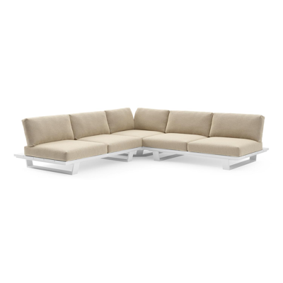 Pagino loungehoek in wit aluminium met althea camel all weather cosytica kussen