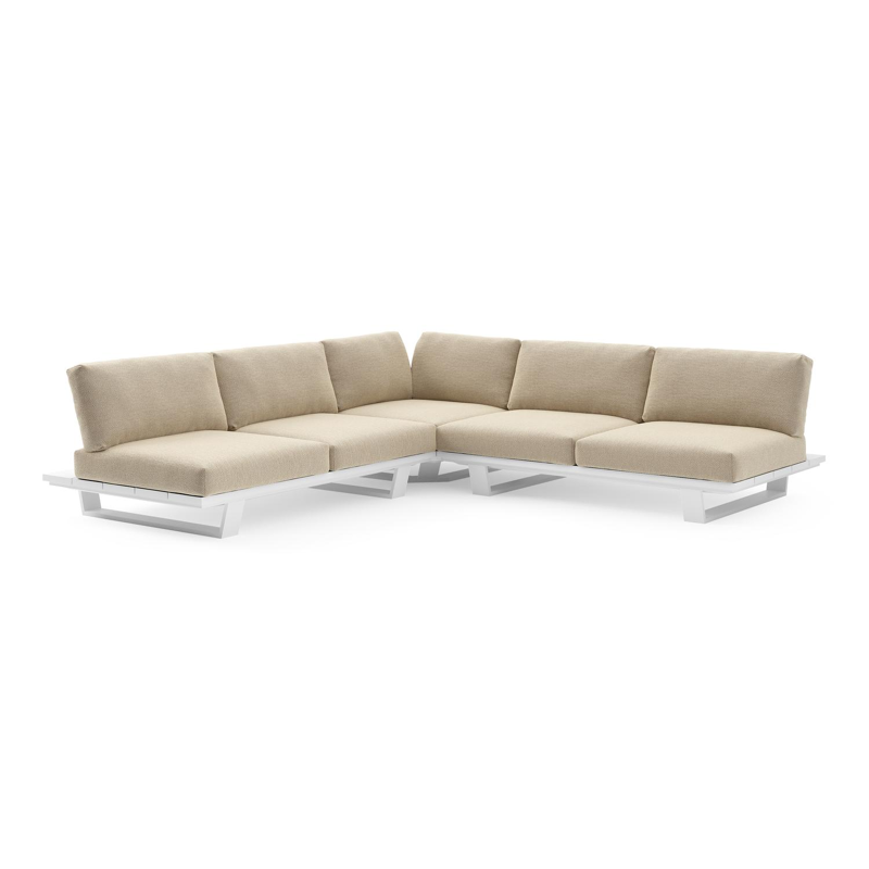 Pagino loungehoek in wit aluminium met althea camel all weather cosytica kussen