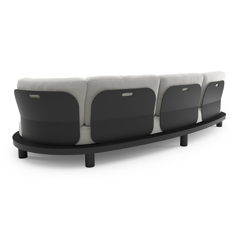 Canapé de jardin Donato en aluminium noir et coussins en all weather sunbrella® luxe lopi ash