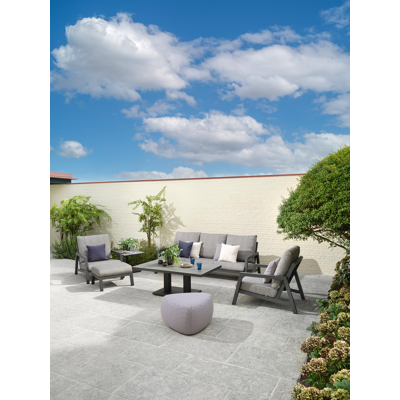 Cirello Pop up loungetafel in zwart aluminium en grijs volkeramiek - L 140 x B 80 x H 71,6 cm