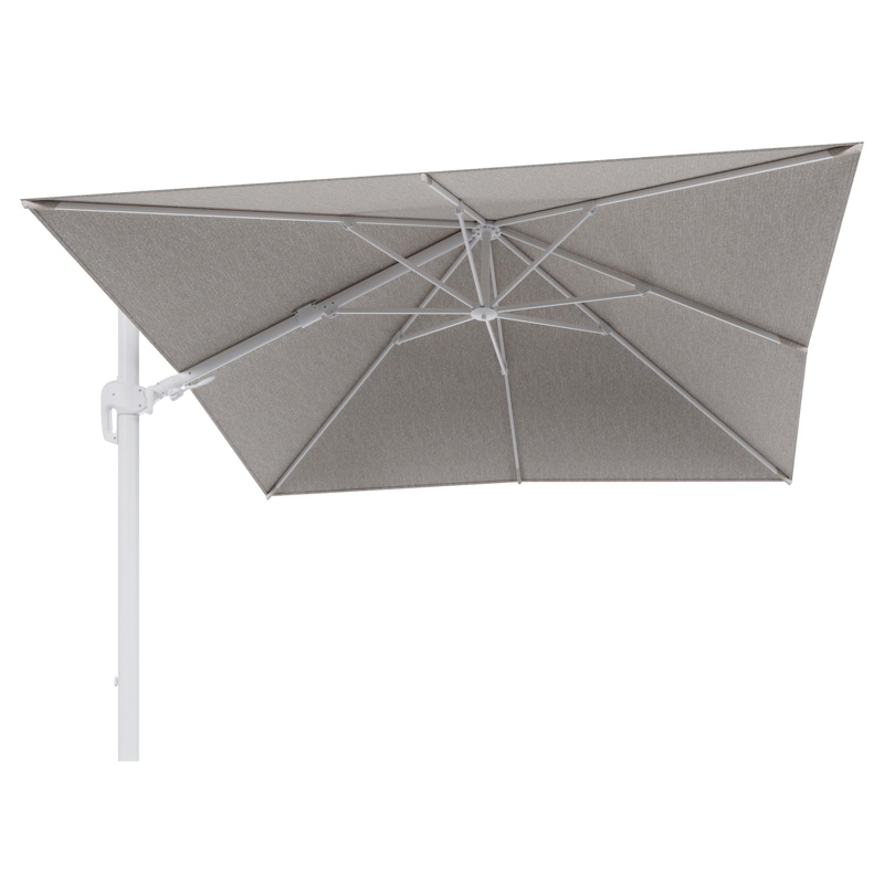 Parasol pendant Rufina avec fonction tilt en aluminium blanc et toile de parasol en All Weather Sunbrella® Luxe Tundra Sand  - Lg.1 300 x Lg.2 300 cm (sans pied de parasol