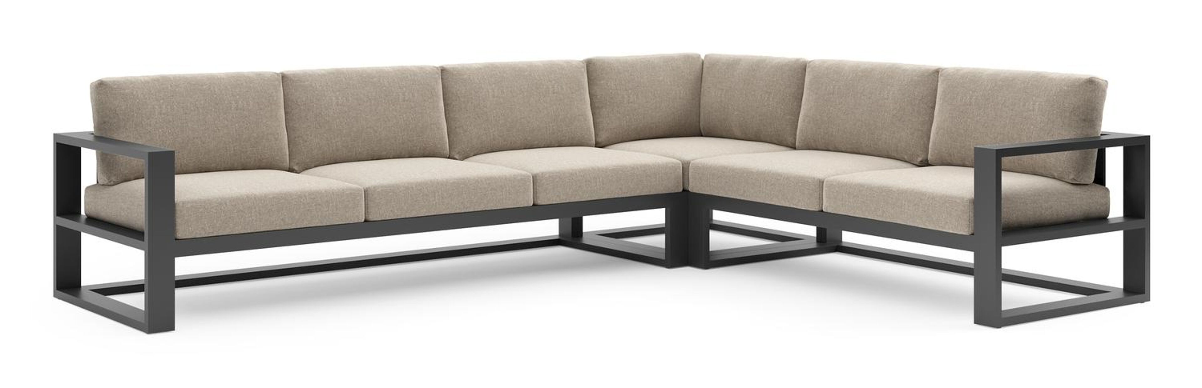 Verato loungehoek in zwart aluminium met chartres pewter all weather sunbrella® luxe kussen