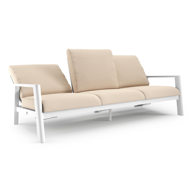 Canapé de jardin Cirello en aluminium blanc et coussins en all weather sunbrella® luxe heritage papyrus