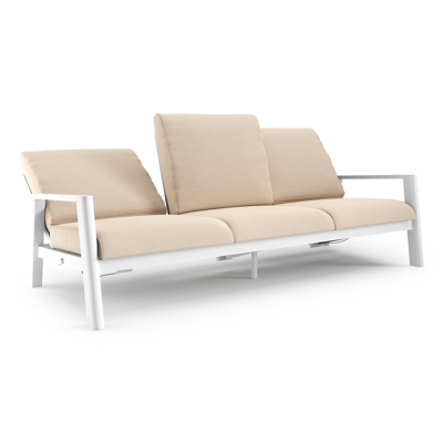 Canapé de jardin Cirello en aluminium blanc et coussins en all weather sunbrella® luxe heritage papyrus