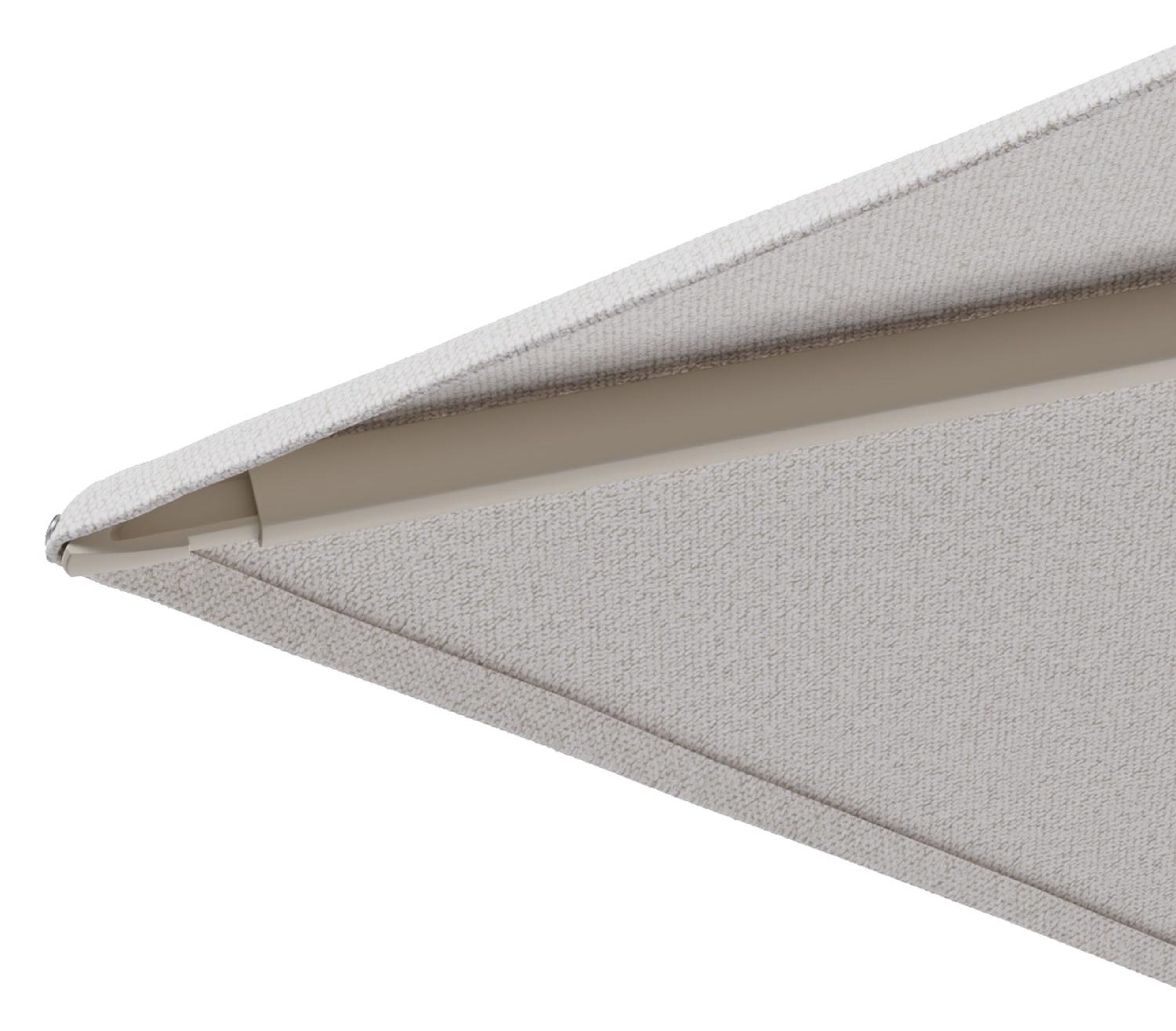 Minore zweefparasol met tiltfunctie in beige aluminium en Ego Eggshell All Weather Solica parasoldoek - L1 350 x L2 350 cm met parasolvoet Minore 260 kg met wielen