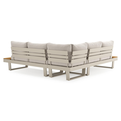 Alora loungehoek in beige aluminium en polywood met beige Weather+ Softtouch kussen en loungetafel