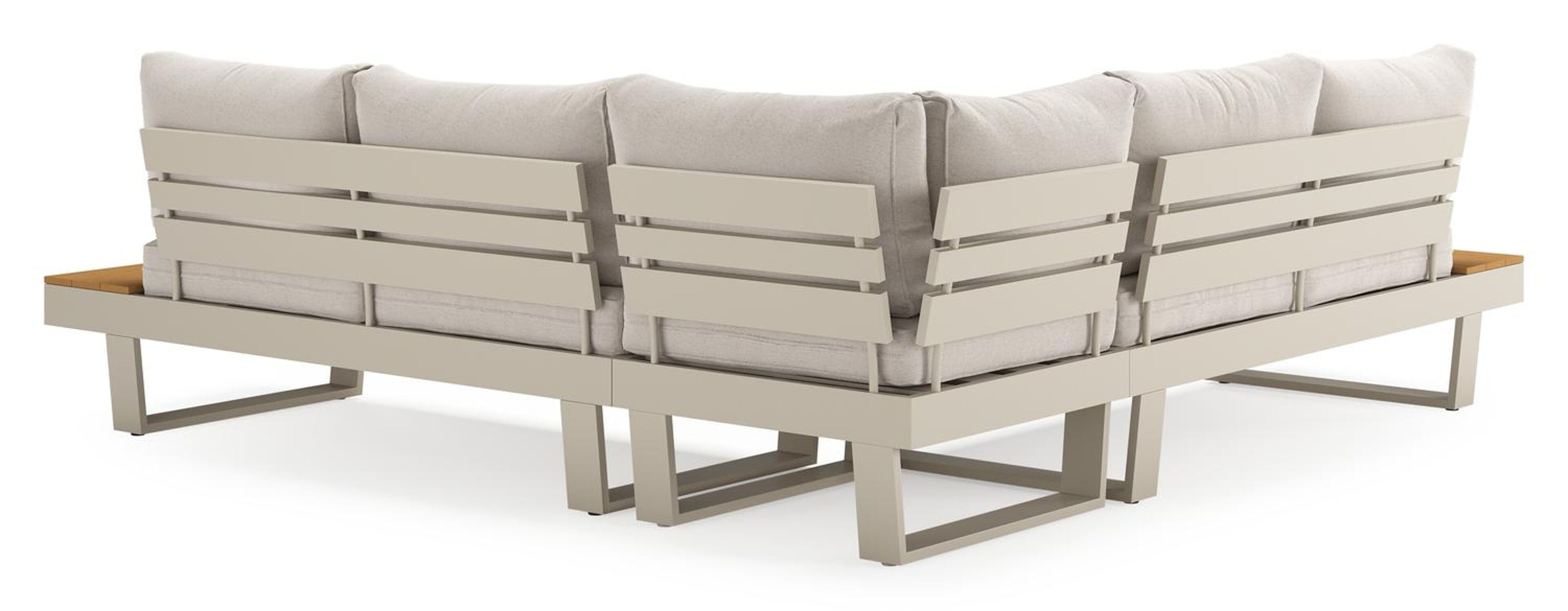 Alora loungehoek in beige aluminium en polywood met beige Weather+ Softtouch kussen en loungetafel
