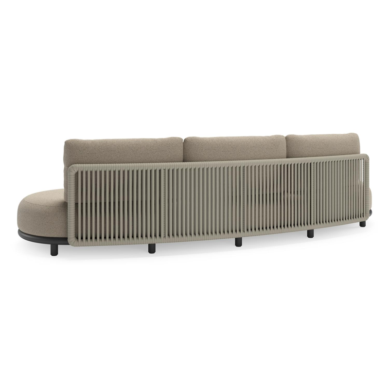 Lomano loungeset in zwart aluminium en beige verticaal geweven luxe vlakke rope met Marbella Beige all weather cosytica