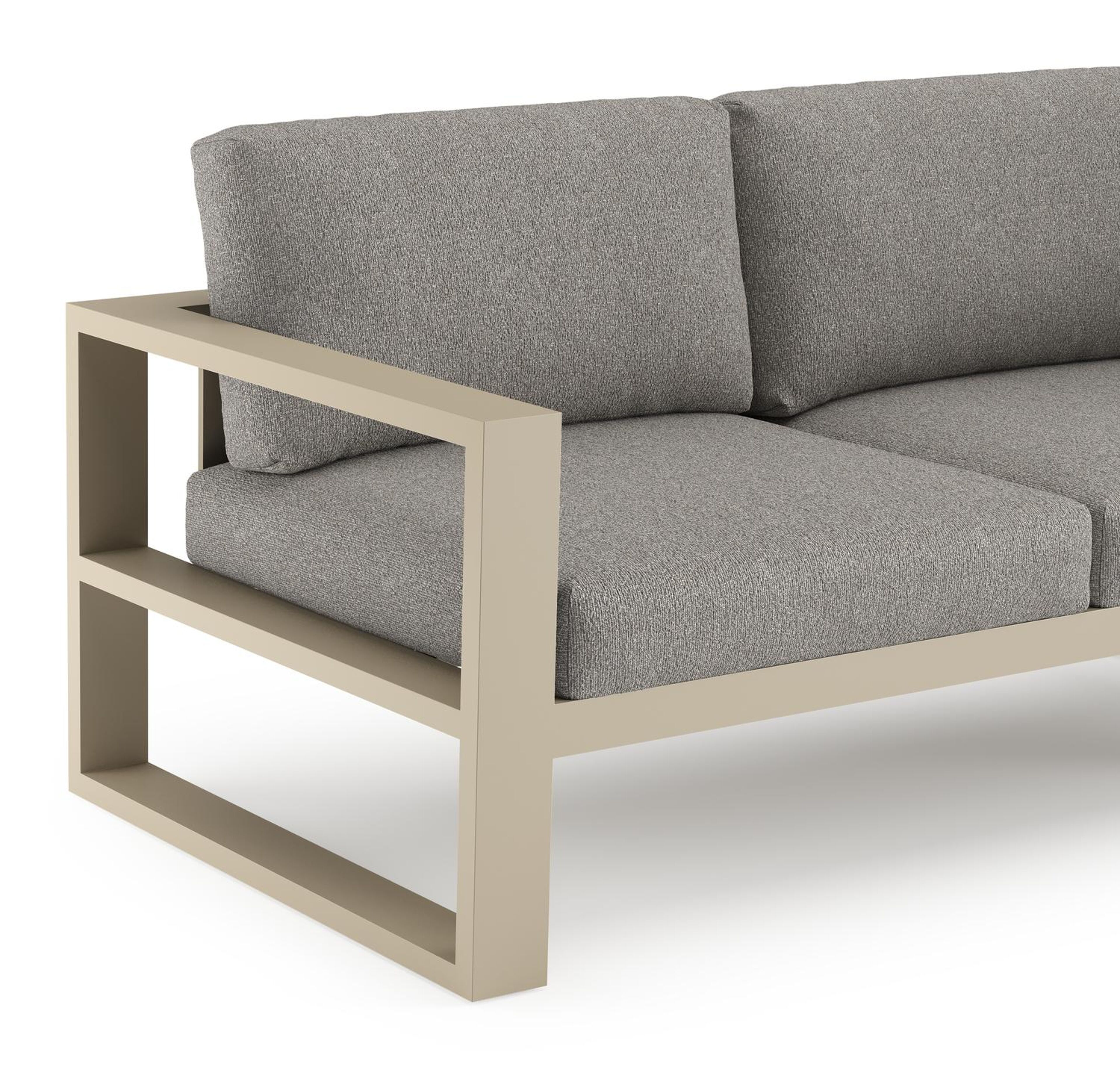 Verato loungehoek in beige aluminium met tundra charcoal all weather sunbrella® luxe kussen