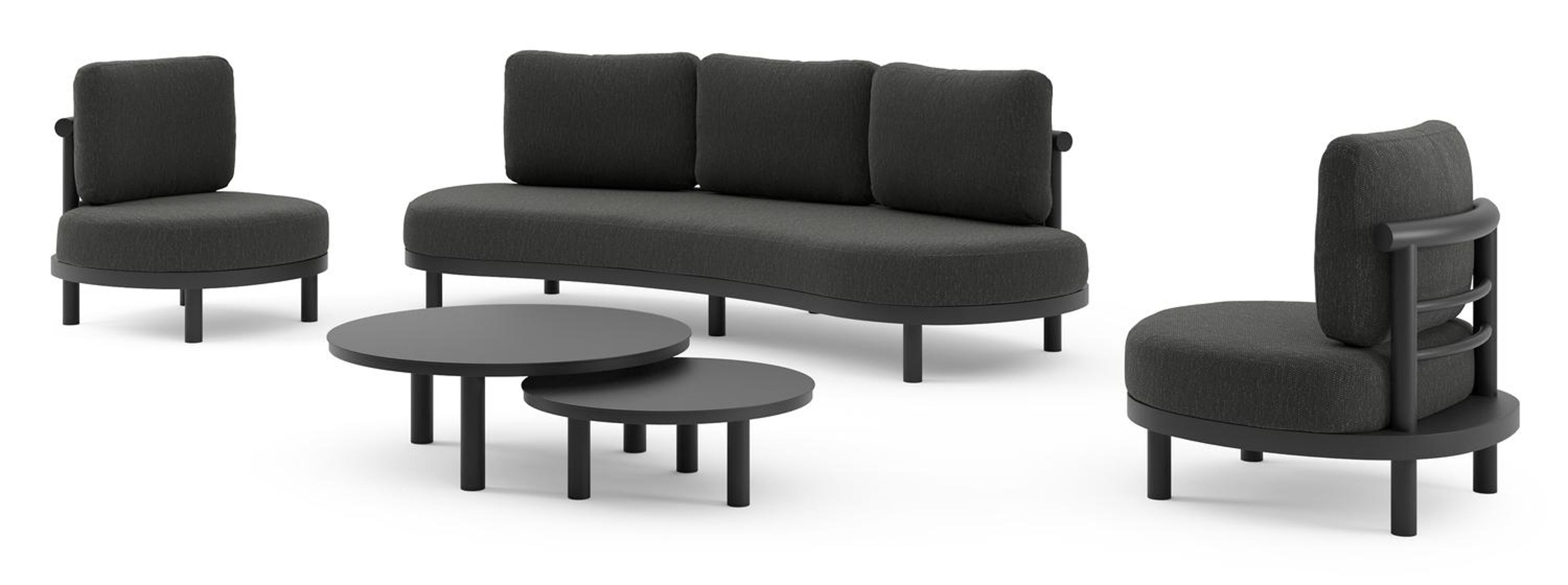Lindo loungeset in zwart aluminium met sky black weather+ softtouch kussens en loungetafel