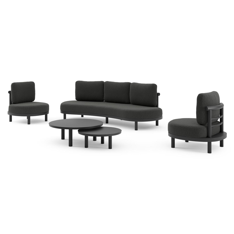Salon de jardin Lindo en aluminium noir et coussins en weather+ softtouch sky black et table basse