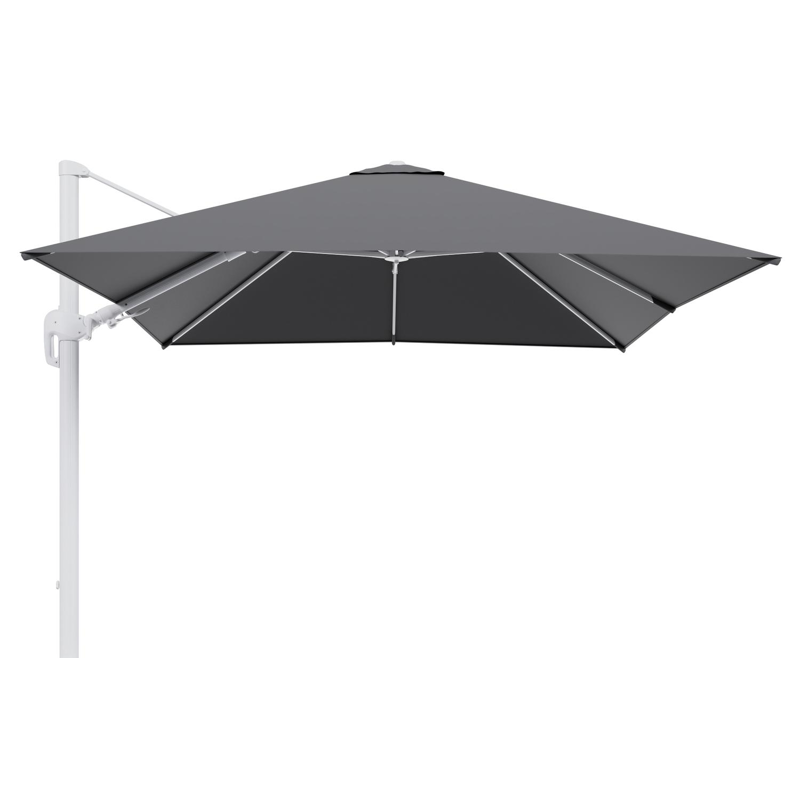 Parasol pendant Rufina avec fonction tilt en aluminium blanc avec toile de parasol en all weather sunbrella® luxe natte charcoal chine - Larg1 300 x Larg2 300 cm (sans pied de parasol)