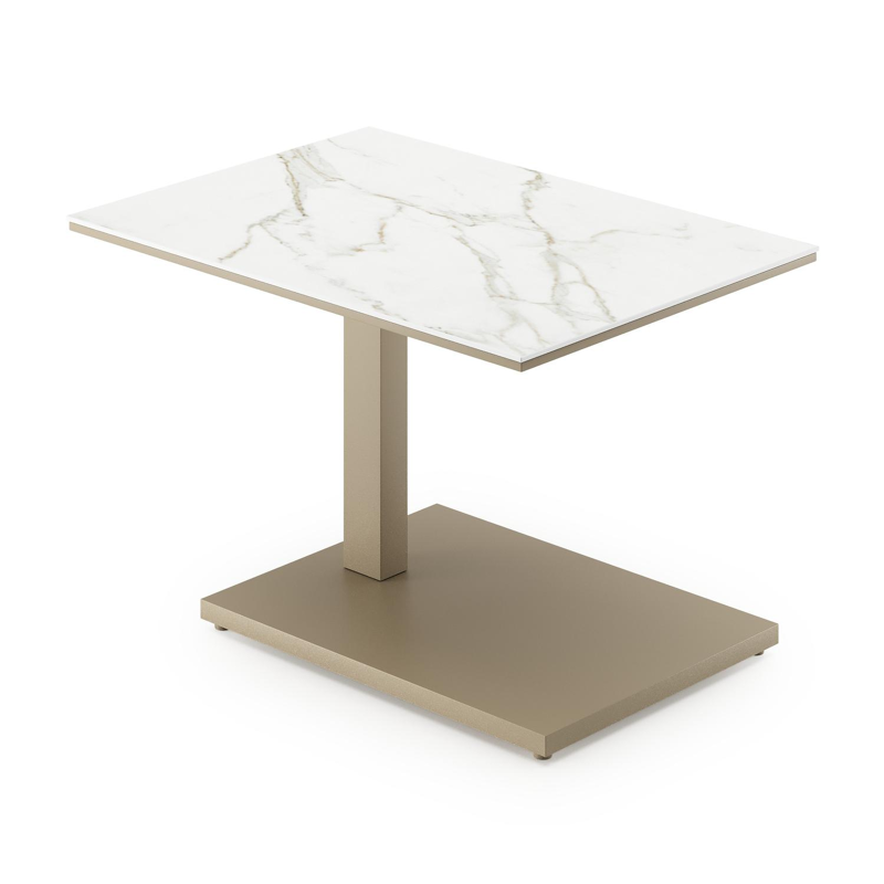 Cirello pop-up bijzettafel rechthoekig in beige aluminium en volkeramiek Calacatta - L 69.5 x B 50 x H 66 cm