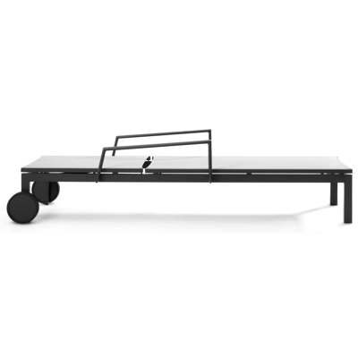 Chaise longue réglable Caravelle en aluminium noir avec textilène gris avec accoudoir