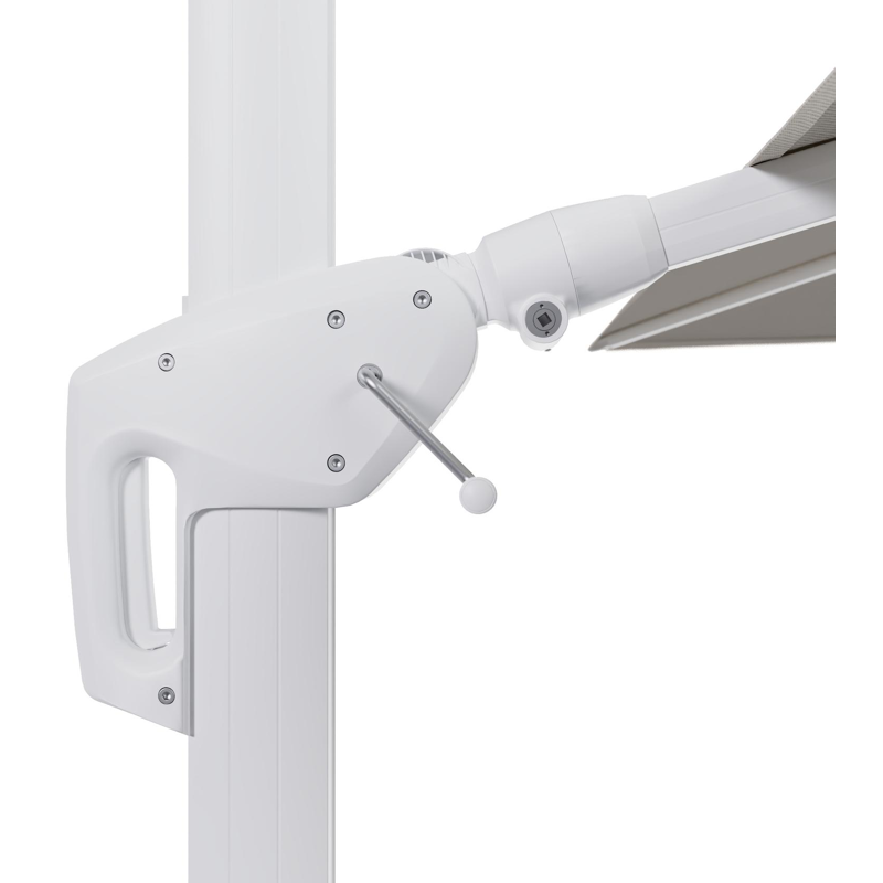 Parasol pendant Minore avec fonction tilt en aluminium blanc et toile de parasol en All Weather Sunbrella® Luxe Lopi Marble  - Lg.1: 350 x Lg.2: 350 cm (sans pied de parasol