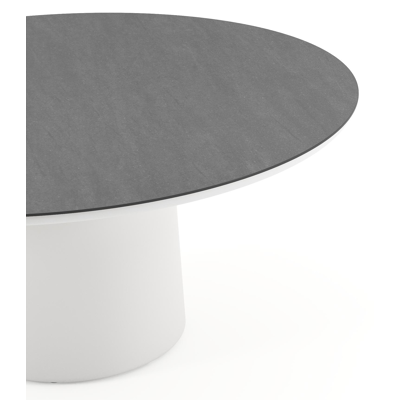 Amico low dining tuintafel rond in wit aluminium en volkeramiek Basalt Black - Dia. 148 x H 61 cm