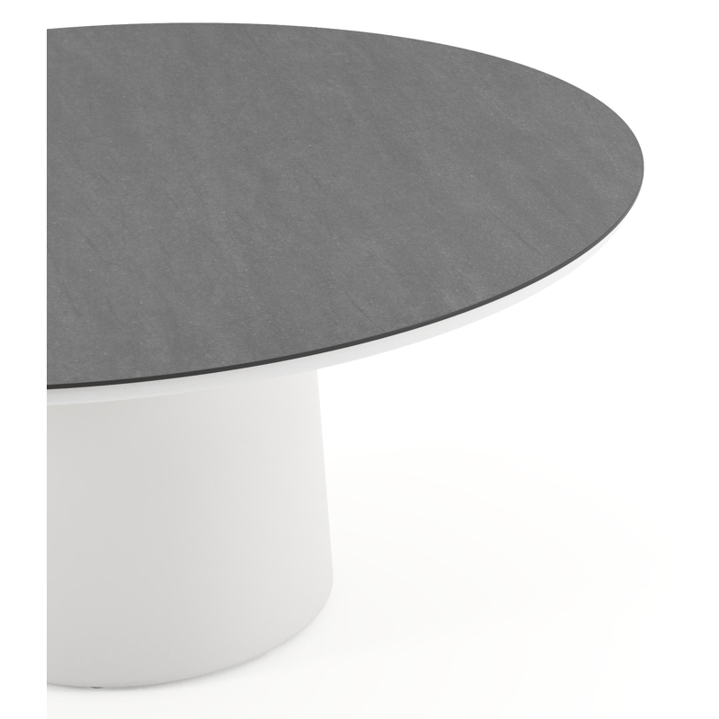 Table de jardin low dining Amico rond en aluminium blanc et céramique pleine Basalt Black - Diam. 148 x Haut. 61 cm