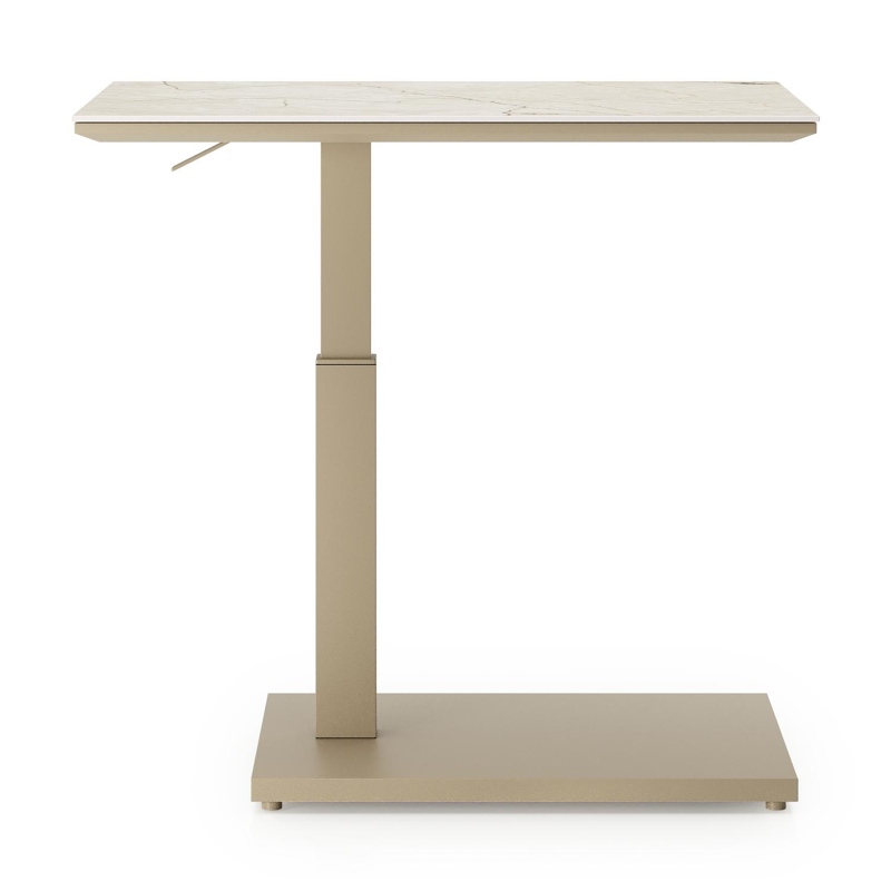 Table d'appoint pop-up Cirello rectangulaire en aluminium beige et céramique pleine Colorado Dunes - Lg. 70 x Lrg. 50 x Haut. 66 cm