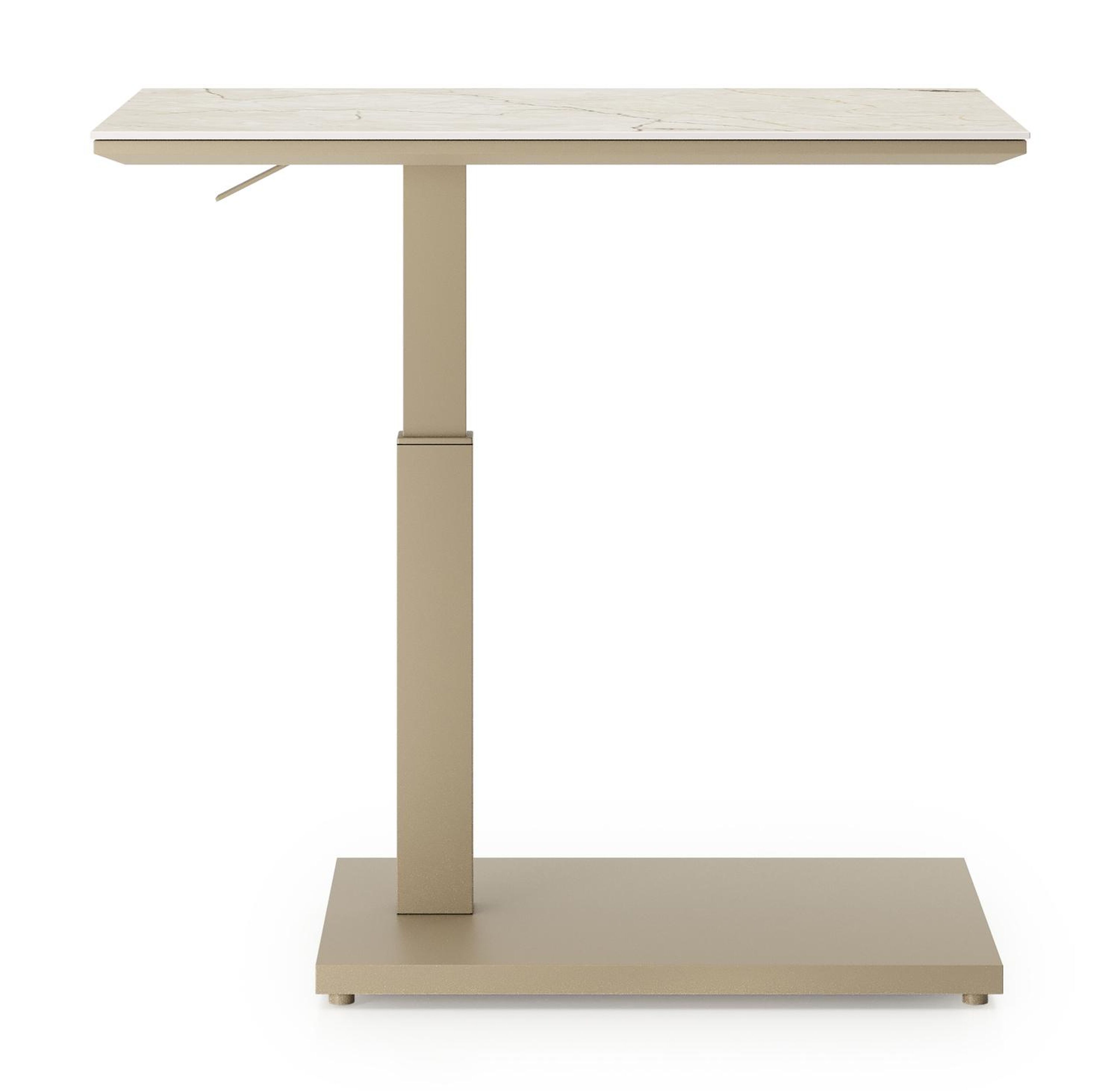 Table d'appoint pop-up Cirello rectangulaire en aluminium beige et céramique pleine Colorado Dunes - Lg. 70 x Lrg. 50 x Haut. 66 cm