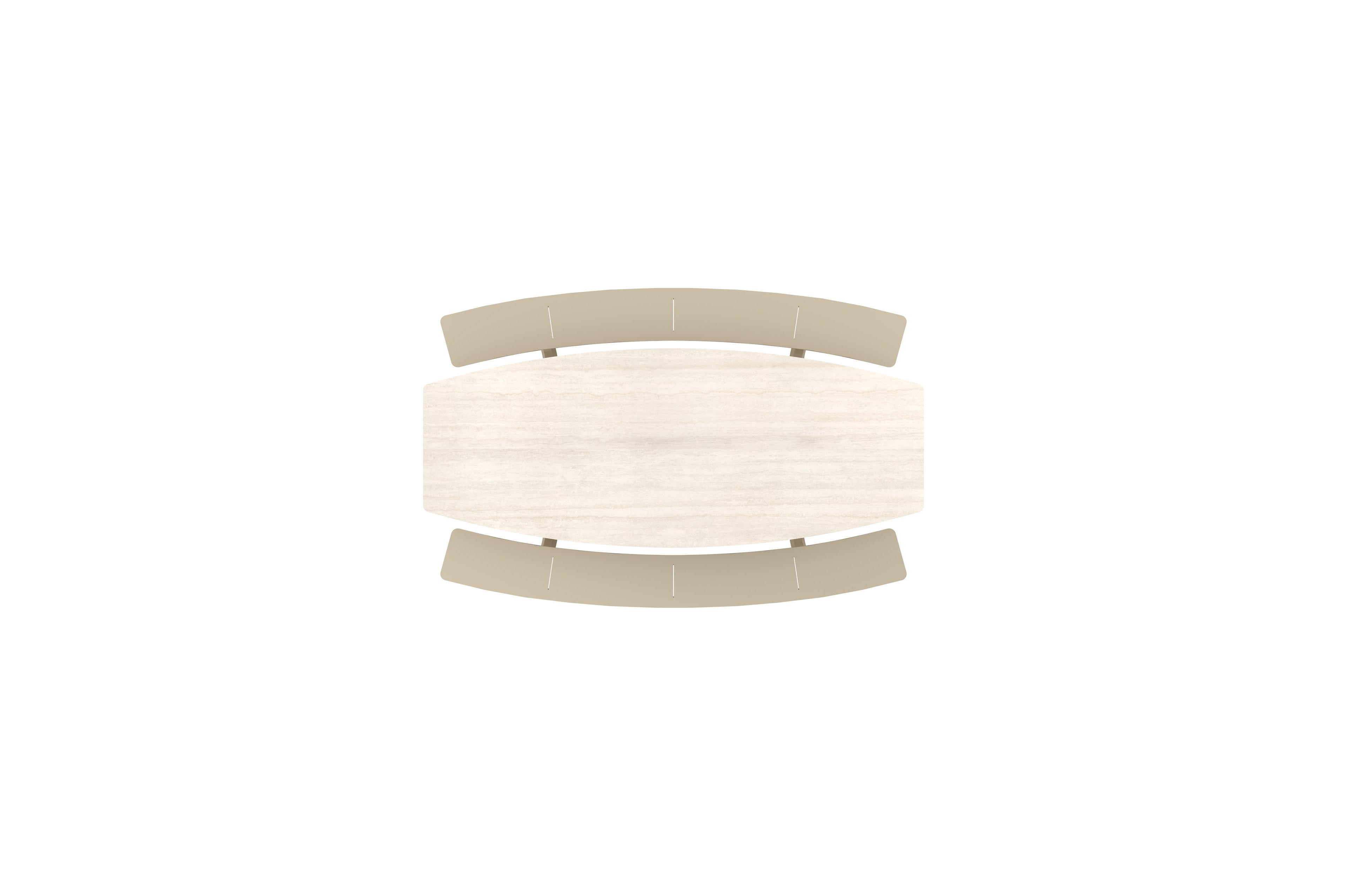 Forno picknicktafel bootvorm in beige aluminium en volkeramiek Travertino Bianco - L 280 x B 192 x H 72 cm