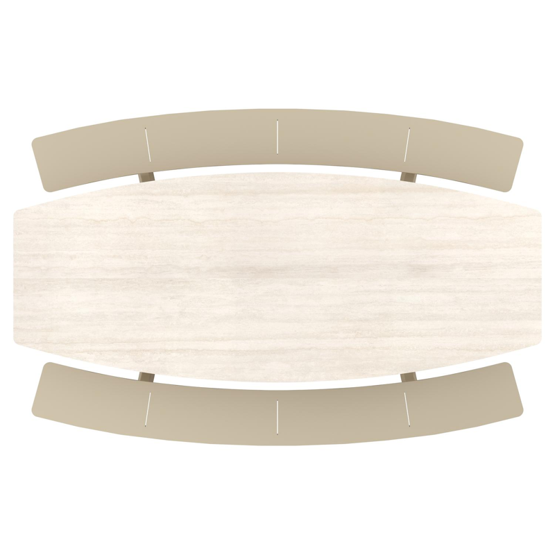 Forno picknicktafel bootvorm in beige aluminium en volkeramiek Travertino Bianco - L 280 x B 192 x H 72 cm