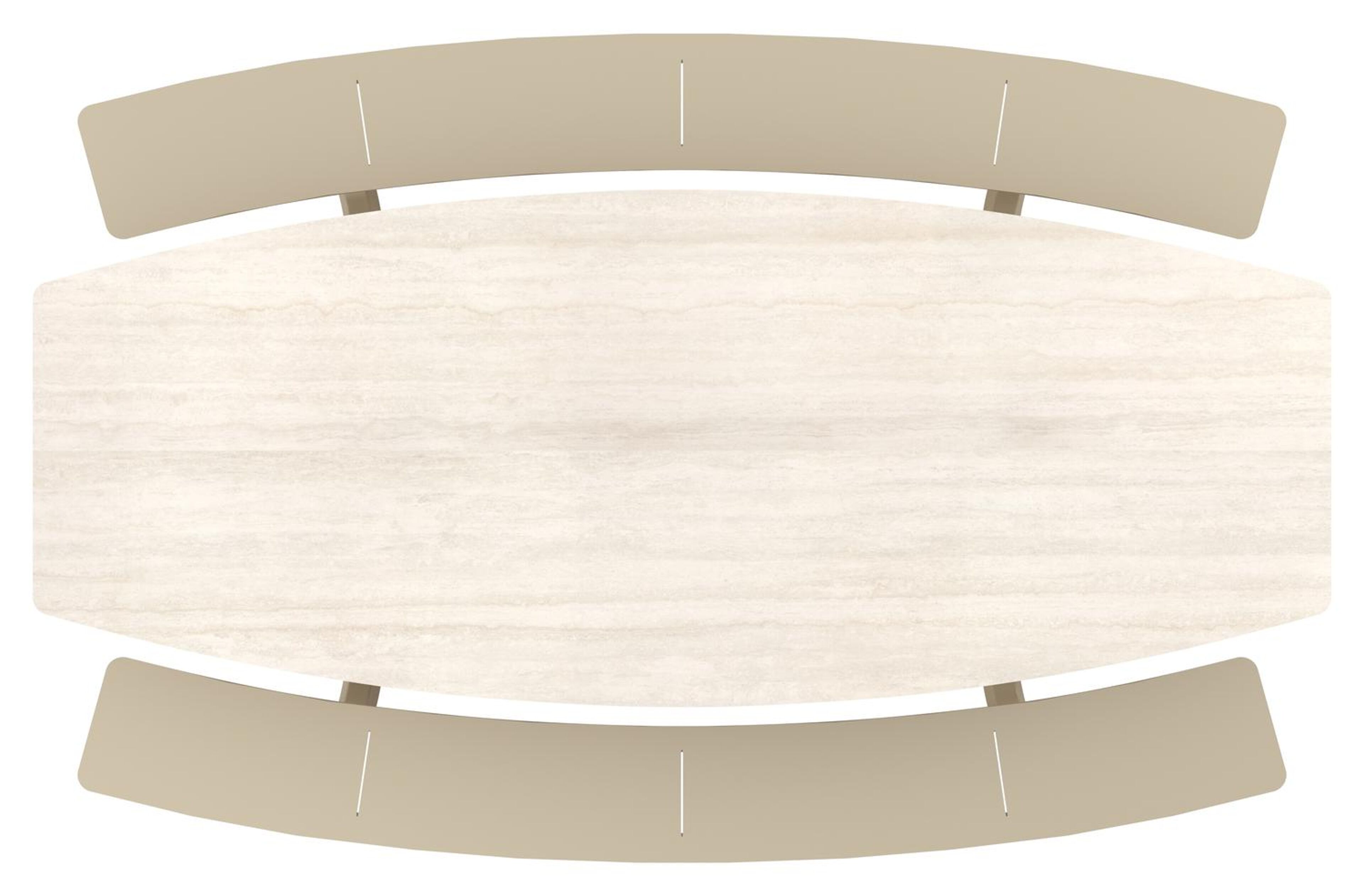 Forno picknicktafel bootvorm in beige aluminium en volkeramiek Travertino Bianco - L 280 x B 192 x H 72 cm