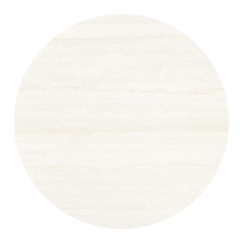 Table de basse low dining Fano ronde en aluminium beige et céramique pleine Travertino Bianco - Diam. 85 x Haut. 55 cm