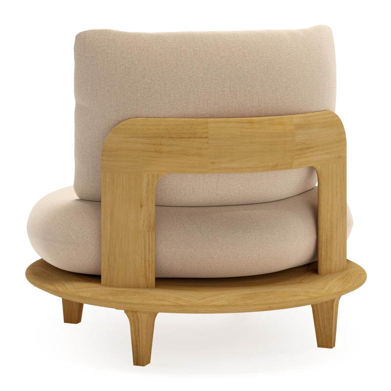Bomero loungestoel in teak met natte heather beige all weather sunbrella® luxe kussen