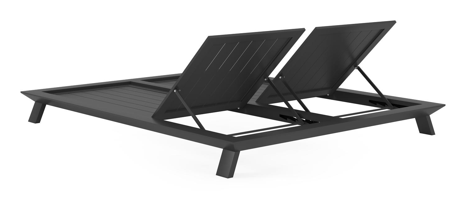 Cesano verstelbaar dubbel ligbed in zwart aluminium met marbella beige all weather cosytica kussen