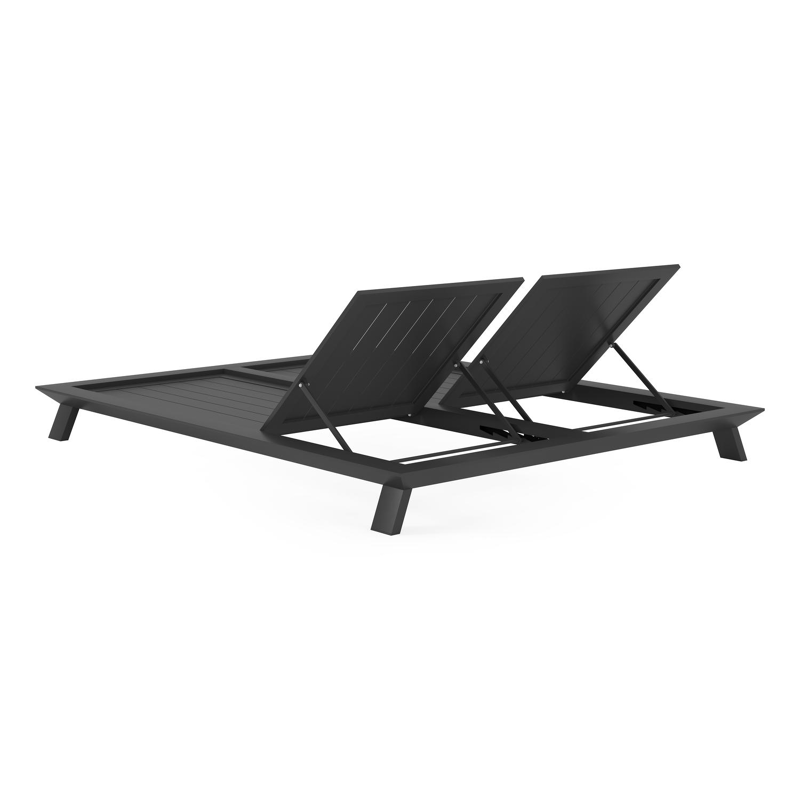 Cesano verstelbaar dubbel ligbed in zwart aluminium met marbella beige all weather cosytica kussen