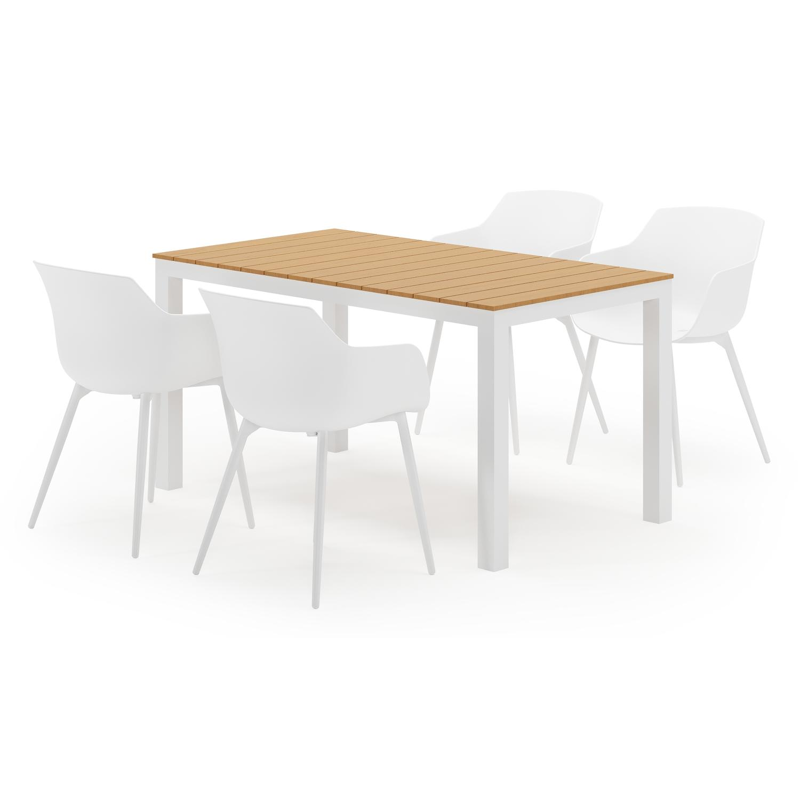 Toma tuinset in wit aluminium en polywood met 4 Paco tuinstoelen