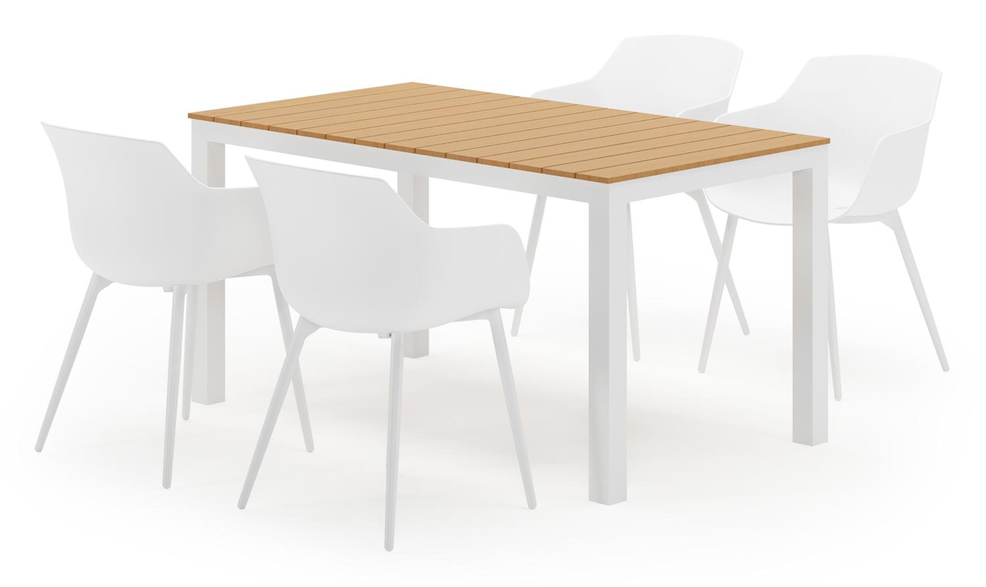 Toma tuinset in wit aluminium en polywood met 4 Paco tuinstoelen